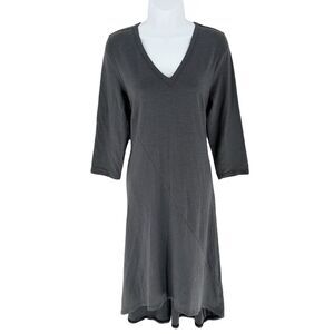 Garnet Hill Dress Womens Medium Gray Black Striped Maxi T Shirt Hi Low Stretch